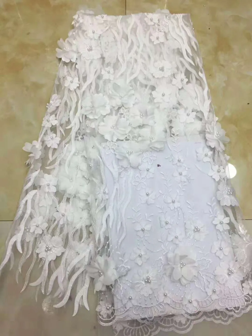 2018 Высококачественная африканская кружевная ткань 3D цветы с расшитый бисером кружевной тюль ткань нового дизайна нигерийское Тюлевое