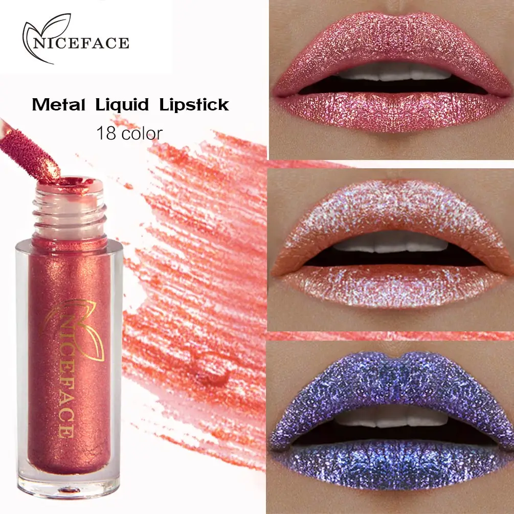 NICEFACE 6 цветов Блеск для губ Shimmer матовая губная помада водостойкий металлический