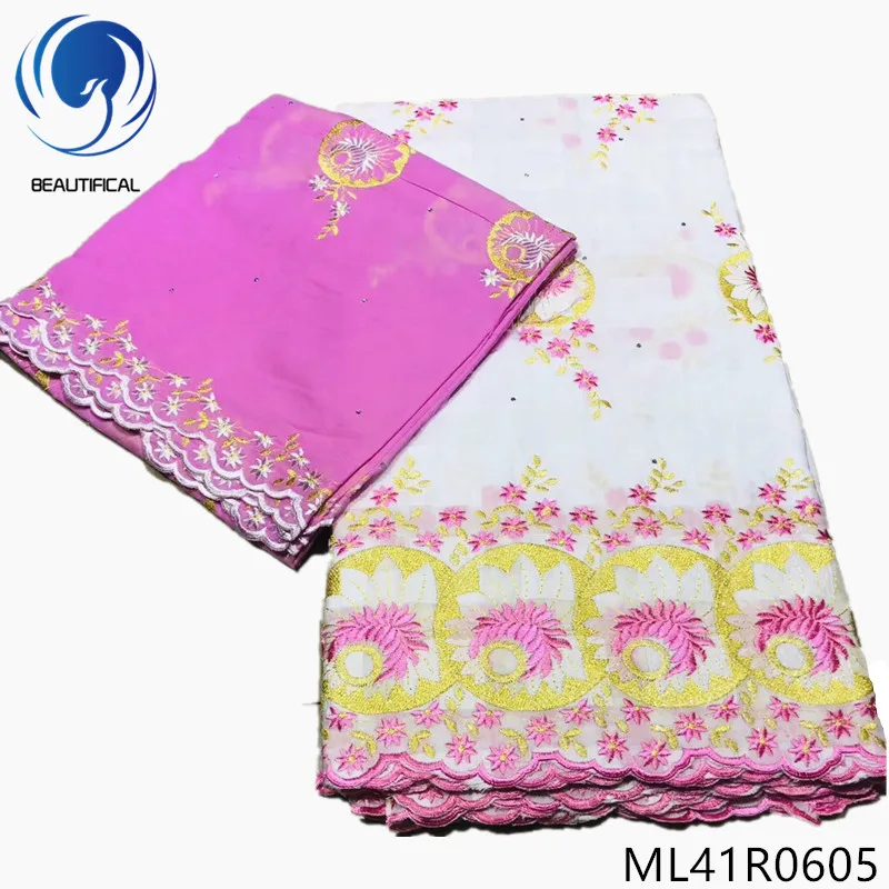 

BEAUTIFICAL african lace fabrics 2019 New pink embroidery swiss cotton lace fabric for dress swiss voile lace 7yards ML41R06