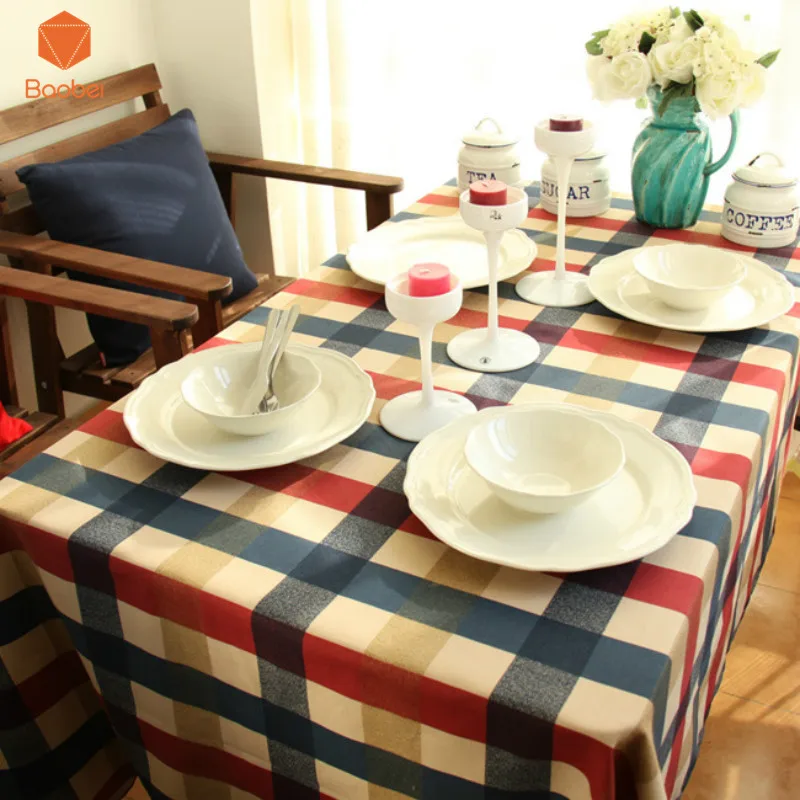 

Lattice /Plaid England Table cloth 100% Linen Cotton Rectangular Tablecloth Printed Dustproof Table Covers YN15