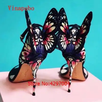 Pumps Bunte Schuhe The strap Frauen Schmetterling as Picture High Mode Sandalial Dünne Zapatos As Picture Flügel Party Freizeit Sexy Frau Ankle Heels Mujer 7qHZtE