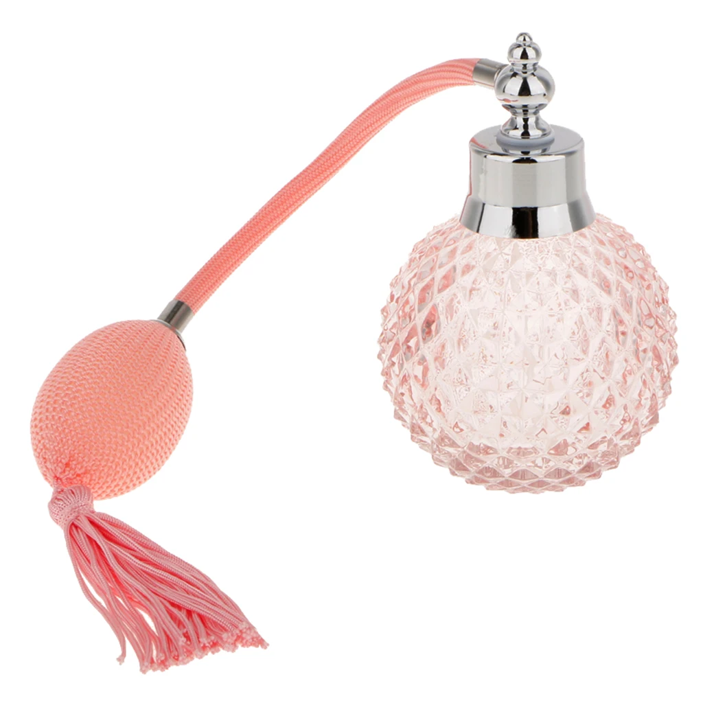 New Vintage Crystal Perfume Bottle Pink Spray Atomizer Refillable Glass Gift Pineapple Shape with Long Tube