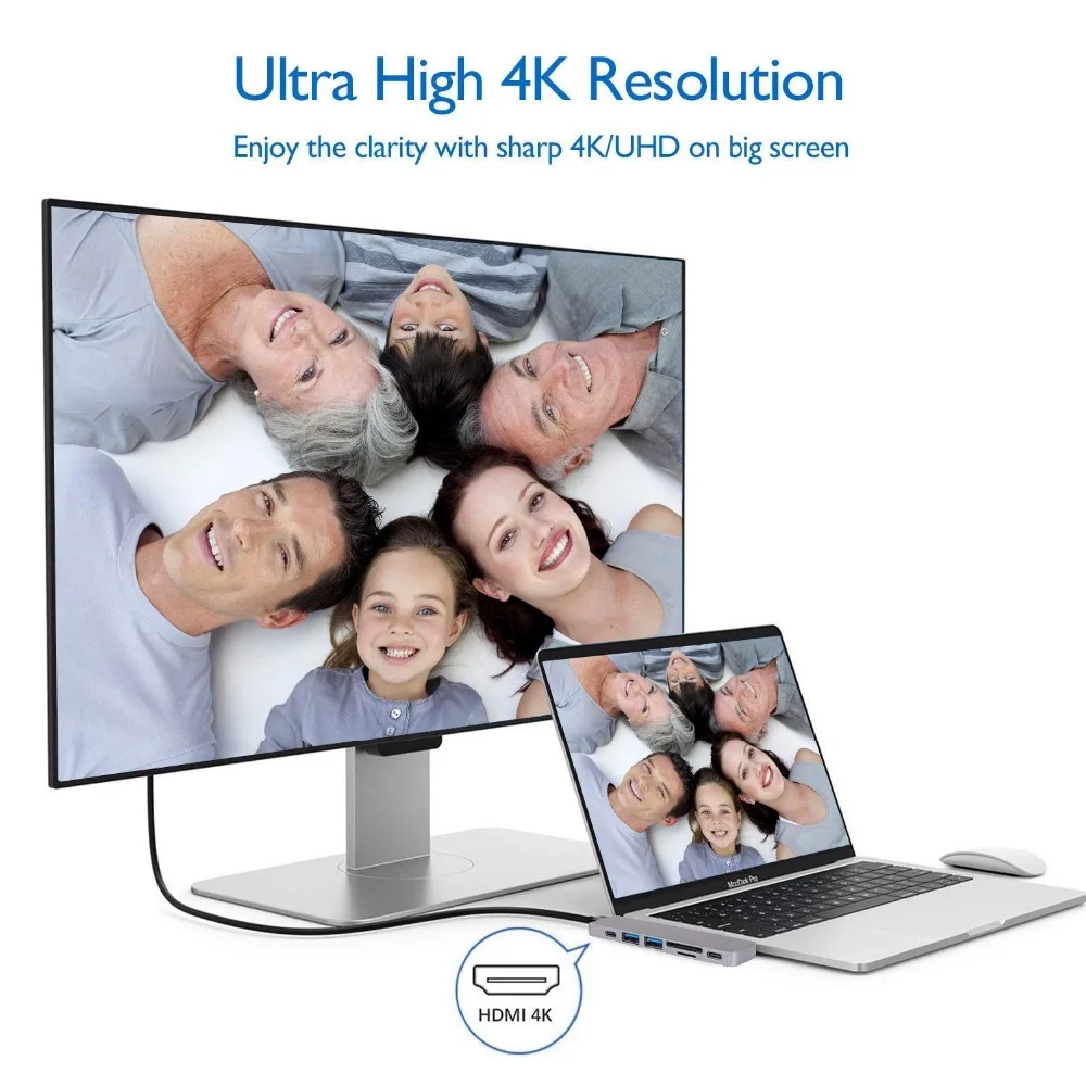 EKSA USB C Hub 7 in 1 Aluminium Thunderbolt Adapter mit 4K HDMI/Thunderbolt 3/ Ladeport Typ C/SD/Micro SD Kartenleser/ 2 * USB 3 EKSA USB C Hub 7 in 1 Aluminium Thunderbolt Adapter mit 4K HDMI/Thunderbolt 3/ Ladeport Typ C/SD/Micro SD Kartenleser/ 2 * USB 3