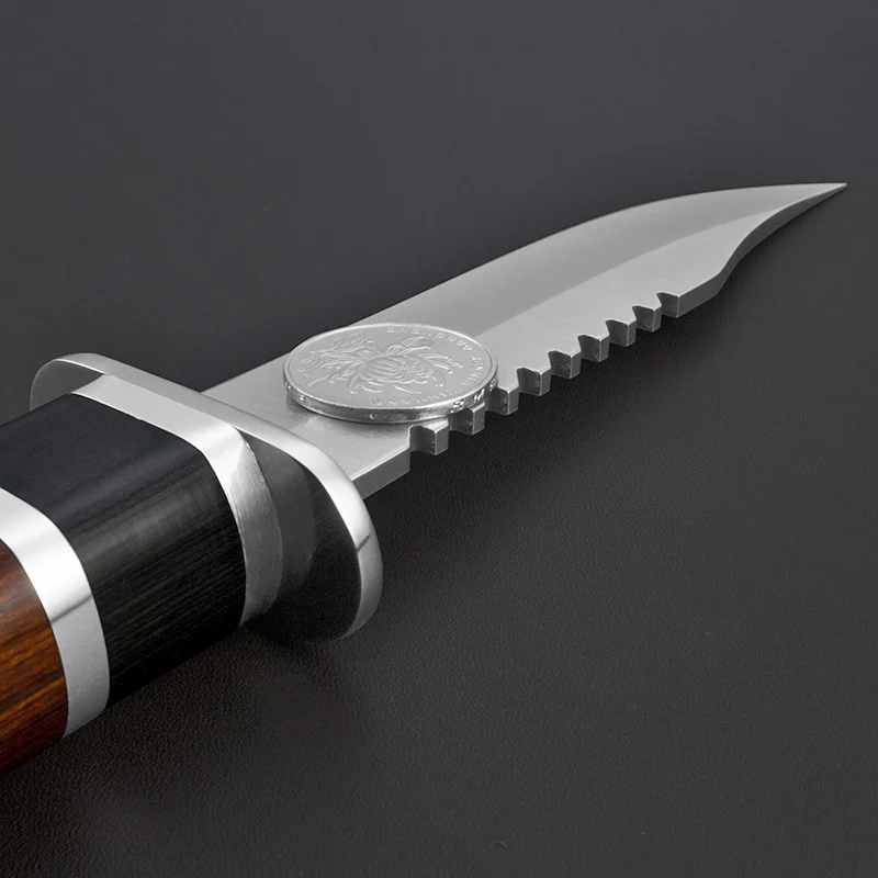 Mengoing Outdoor Hunting Survival Knife 5Cr13Mov Steel Wood Handle Tactical Army Fixed Blade Knives