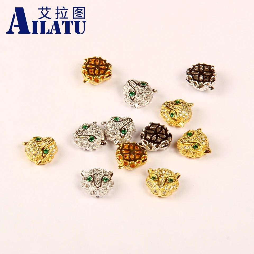 

Ailatu Animal Shapes Micro Pave Clear Cz Leopard Head Charm with Green Eyes for DIY Jewelry Bracelet or Necklace