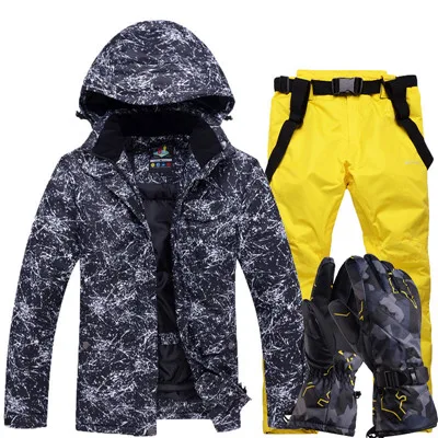 Утолщенный теплый лыжный костюм для мужчин и женщин, зимние ветрозащитные водонепроницаемые лыжные перчатки, куртка для сноуборда, брюки, мужской костюм размера плюс 3XL - Цвет: Color 11