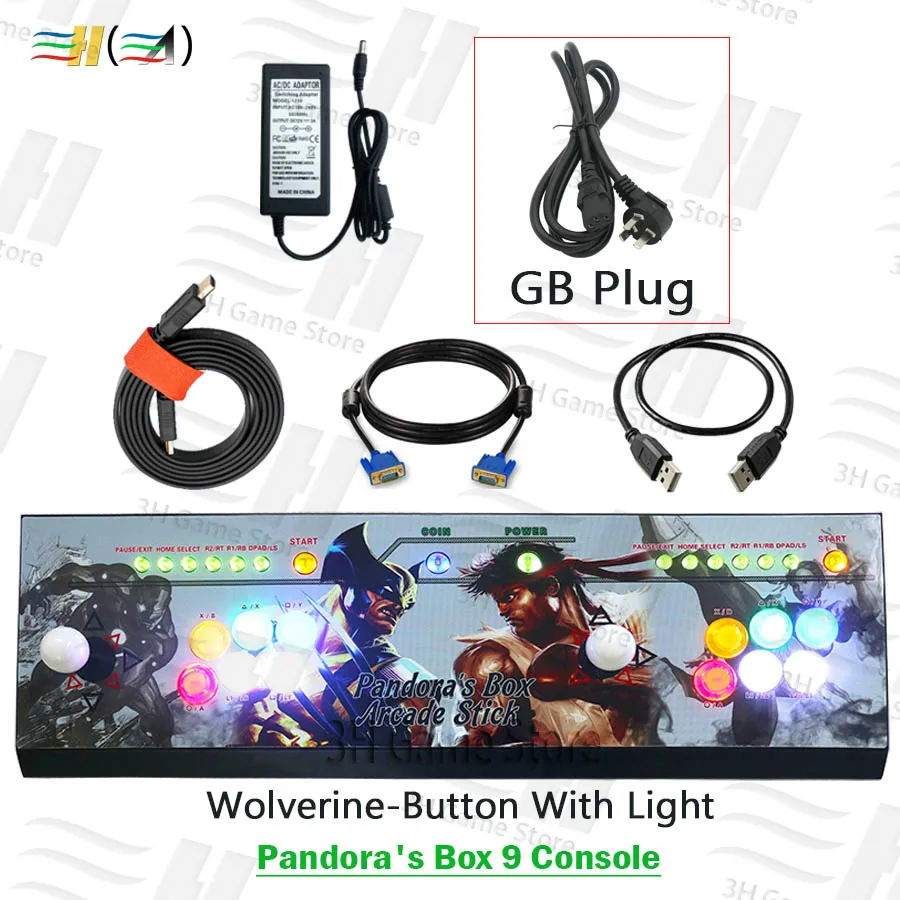 PDB9 JGL light GB Pandora Box 9 1500 В 1 видео игры аркадная палка Консоль 2 игрока джойстик светодиодная Кнопка Pandora's box 5 плюс версия консоли - Цвет: PDB9 JGL light GB