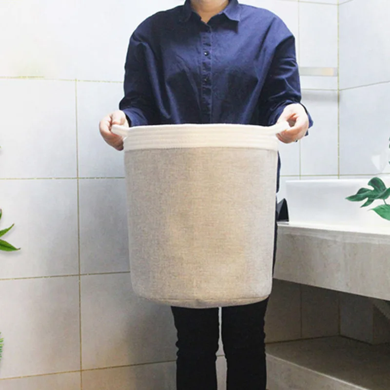 

Multifunctional Foldable Imitation Linen Laundry Basket Washable Round Clothes Bag with Handles @LS AP16