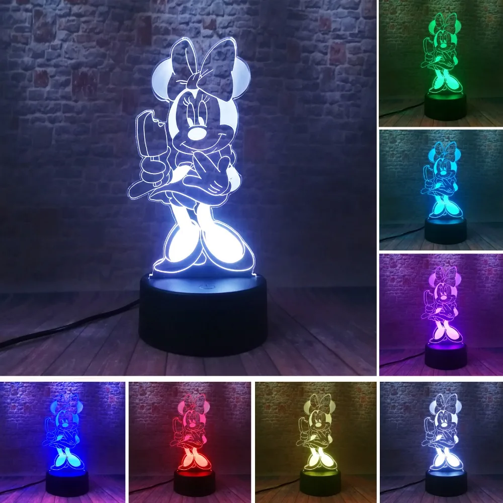 

Cartoon Lovely Girls Minnie Eating Ice Cream Mouse Mice 7 Color Change Night Lamp RGB Child Kids Room Decor Party Birthday Gifts