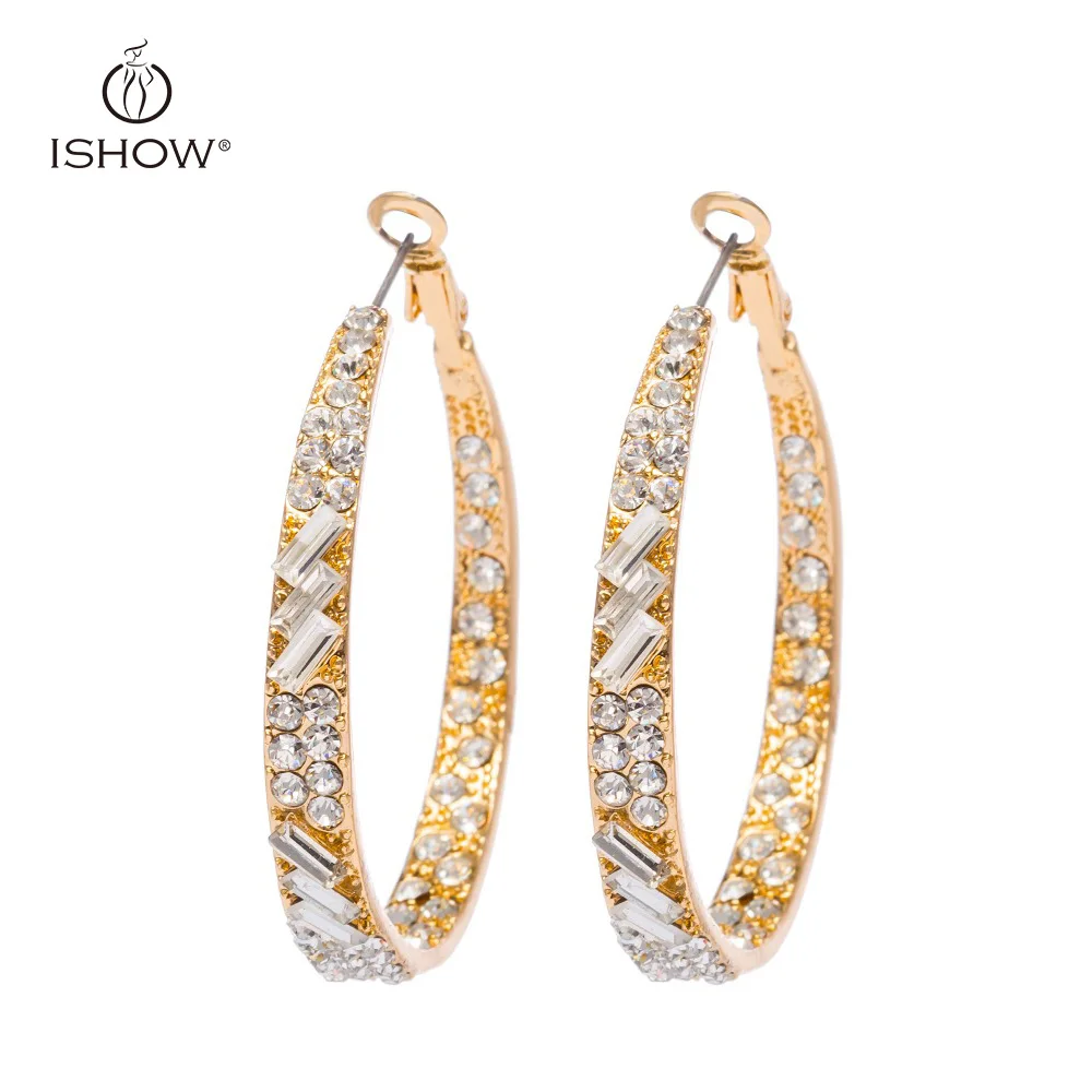 2017 Big Hoop Earrings For Women Gold Color Round Crystal High Quality Wedding Jewelry Boucle d'Oreille Bijoux | Украшения и