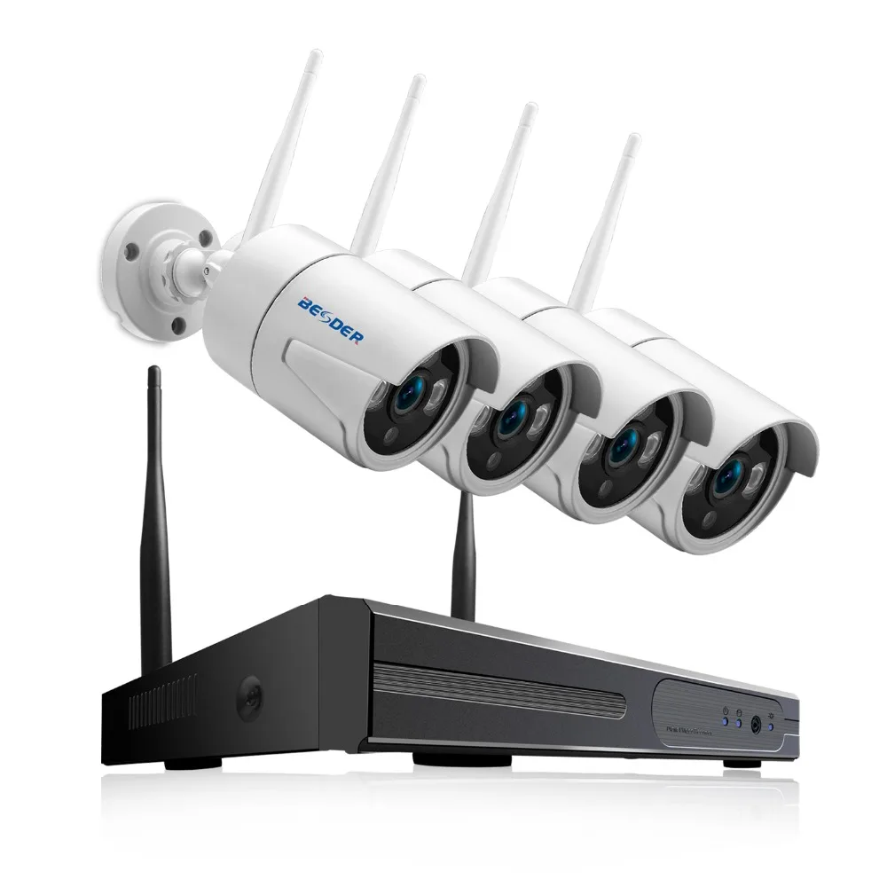 

BESDER 4CH HD 720P Wireless NVR Kit Plug and Play P2P 720P 1.0MP Indoor Outdoor IR Night Vision Security Camera WIFI CCTV System