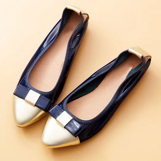 Buy Navy Blue 10 Foldable Pointed Toe Ladies Comfortable Flats Gold Women