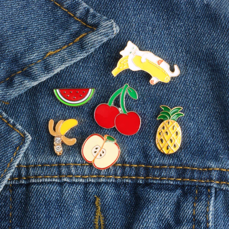 

Summer Cartoon Fruits Enamel Pin Watermelon Pineapple Cherry Banana Brooches Lapel Badge Denim Jackets for Women Fashion Jewelry