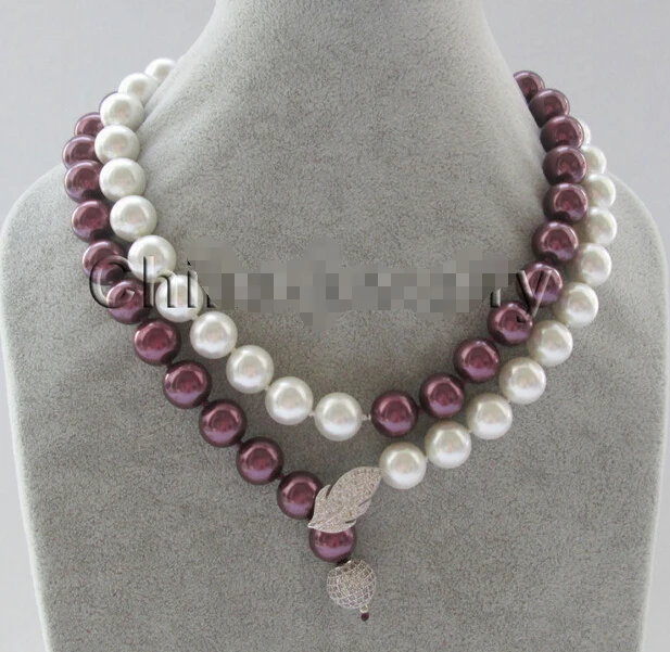 

Wholesale FREE SHIPPING >>>> 33" 12mm perfect round white & wine red south sea shell pearl necklace