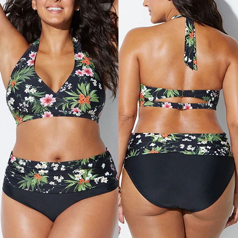 

Pacento 6 Styles Print Flower Swimsuit Women Plus Size XXL High Waist Two Pieces Swimwear 5xl Big Size Bikini 2018 XXXL XXXL 5XL