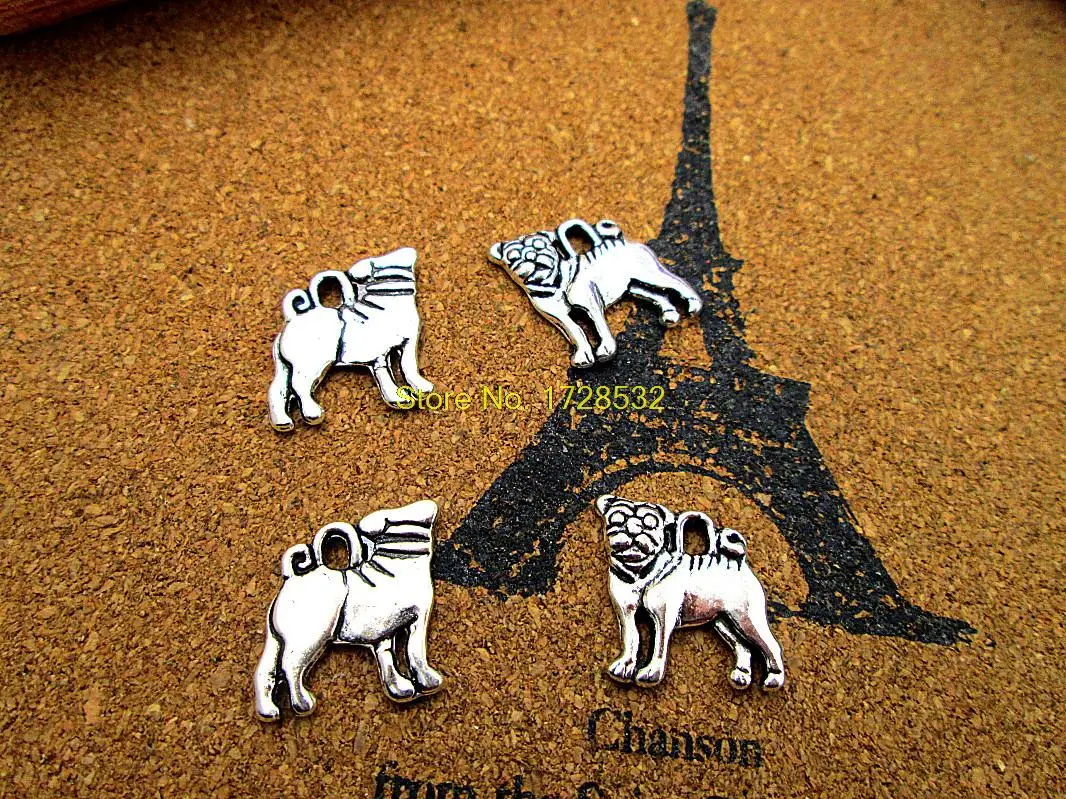 

20pcs pug charms silver tone dog charm pendants 15x16mm