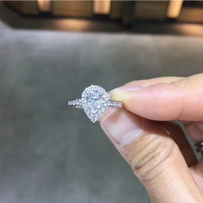 

ANI 18K White Gold (AU750) Wedding Ring 0.76 CT GIA Certified VS2 Pear Cut Real Natural Diamond Women Halo Engagement Ring