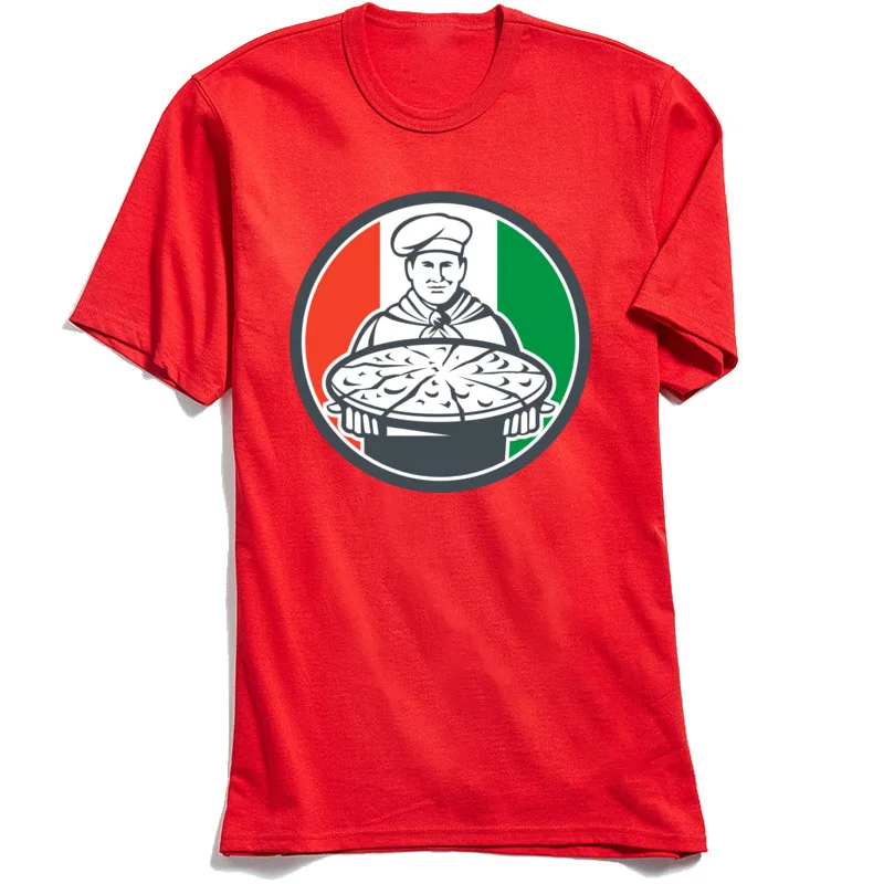 Funny Summer Autumn Cotton Fabric O Neck Tees Short Sleeve Funny Tops & Tees Designer Party T-Shirt Top Quality Italian Chef Cook Serving Pizza Circle Retro red