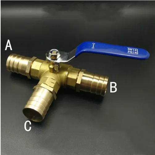 

16mm Hose Barb Three Way Tee Type T-Port Brass Ball Valve For Water Oil Air