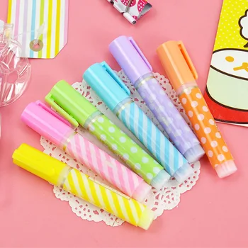 

6 pcs/lot Cute Dot Stripe Highlighters Kawaii 6 colors Drawing Marker Pens For Kids gift School Supplies