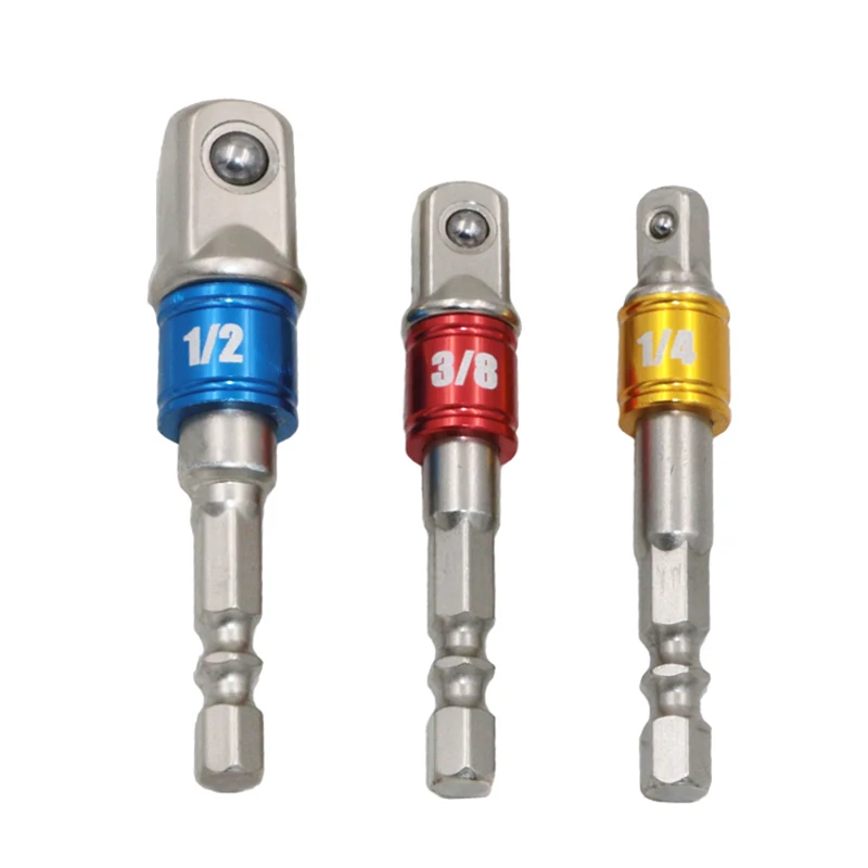 3pcs new 3 colours sleeve connecting rod head socket adapter impact hex shank drill bits bar set 1 4 3 8 1 2 bits 3pcs New 3 colours Sleeve Connecting Rod Head , Socket Adapter Impact Hex Shank Drill Bits Bar Set 1/4