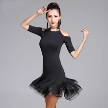 Современный черный сексуальный вырез Марля латинский танец цельное платье для женщин/женщин, Бальные танго ча Румба костюмы MD7112