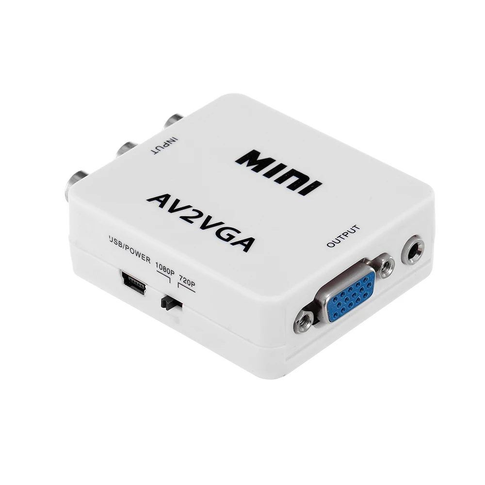 1080P HD AV в VGA адаптер мини конвертер ABS корпус видео для STB/компьютера