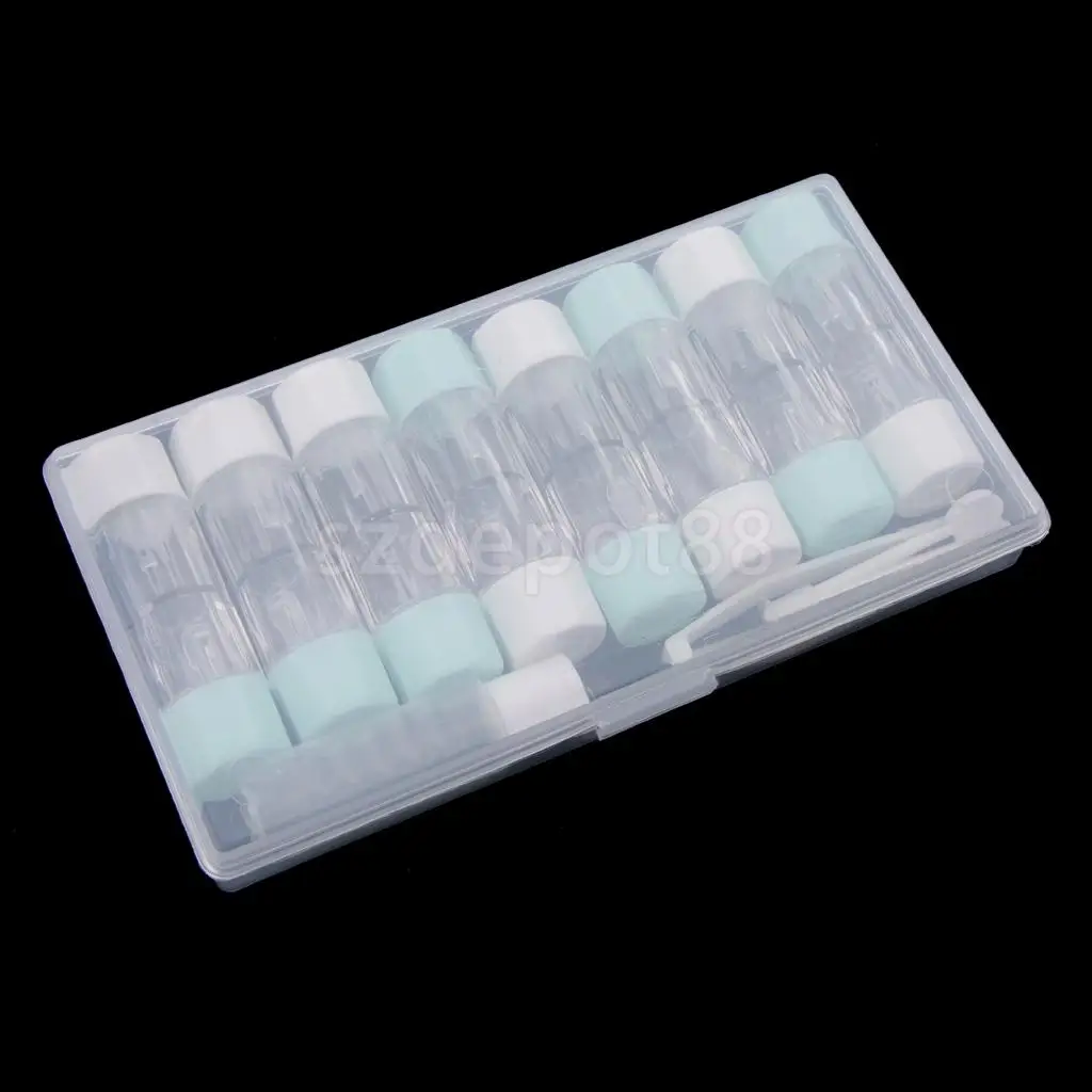 8 pcs Clear Contact Lens Case Set Travel Cleaner Washer Holder Storage Box with Liquid Bottle Tweezers Kit