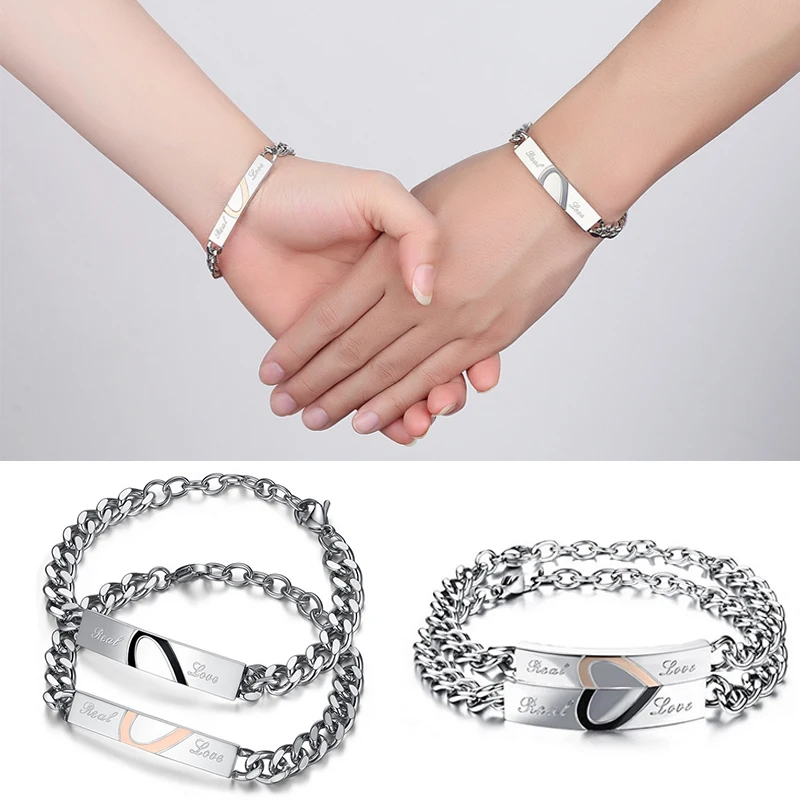 1 шт., модный двухцветный парный браслет из нержавеющей стали, пазл, парный браслет, браслеты с сердцем, браслеты для мужчин и женщин