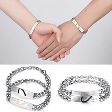 1 шт., модный двухцветный парный браслет из нержавеющей стали, пазл, парный браслет, браслеты с сердцем, браслеты для мужчин и женщин