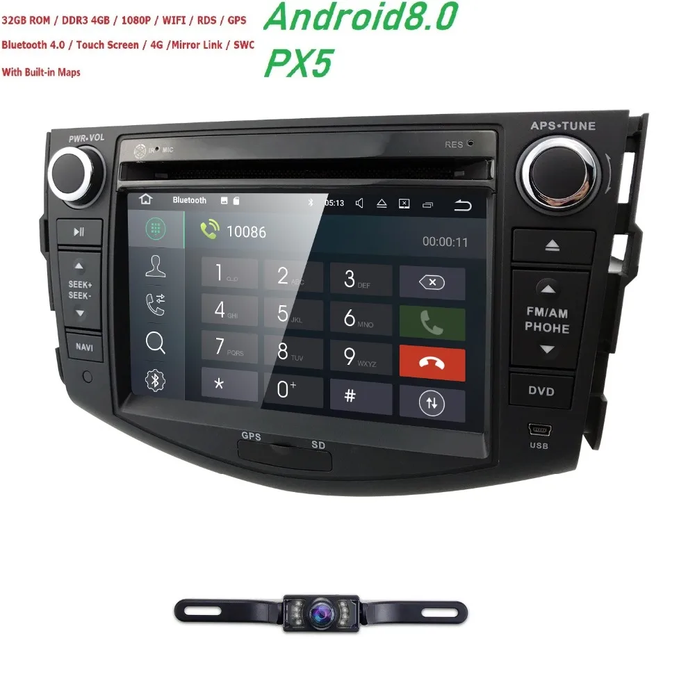 

7" PX5 Android 8.0 8Octa Core Car Dvd For Toyota Rav4 2007-2011 Gps Navigation With Steering Wheel Control bluetooth rear camera
