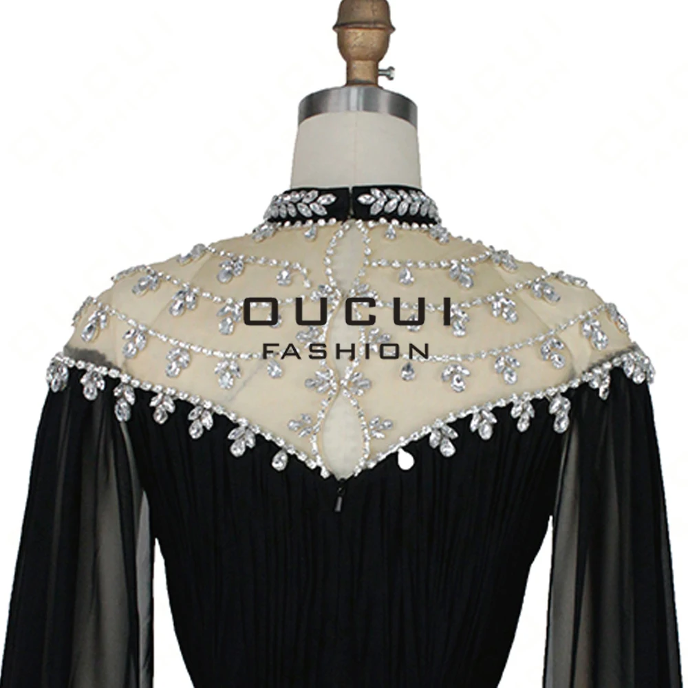 Kaftan Abiye Black 2019 Evening Dresses Long Sleeves Cap Beading Crystal Chiffon Formal Dress Women Elegant Vestido OL103163 Kaftan Abiye Black 2019 Evening Dresses Long Sleeves Cap Beading Crystal Chiffon Formal Dress Women Elegant Vestido OL103163