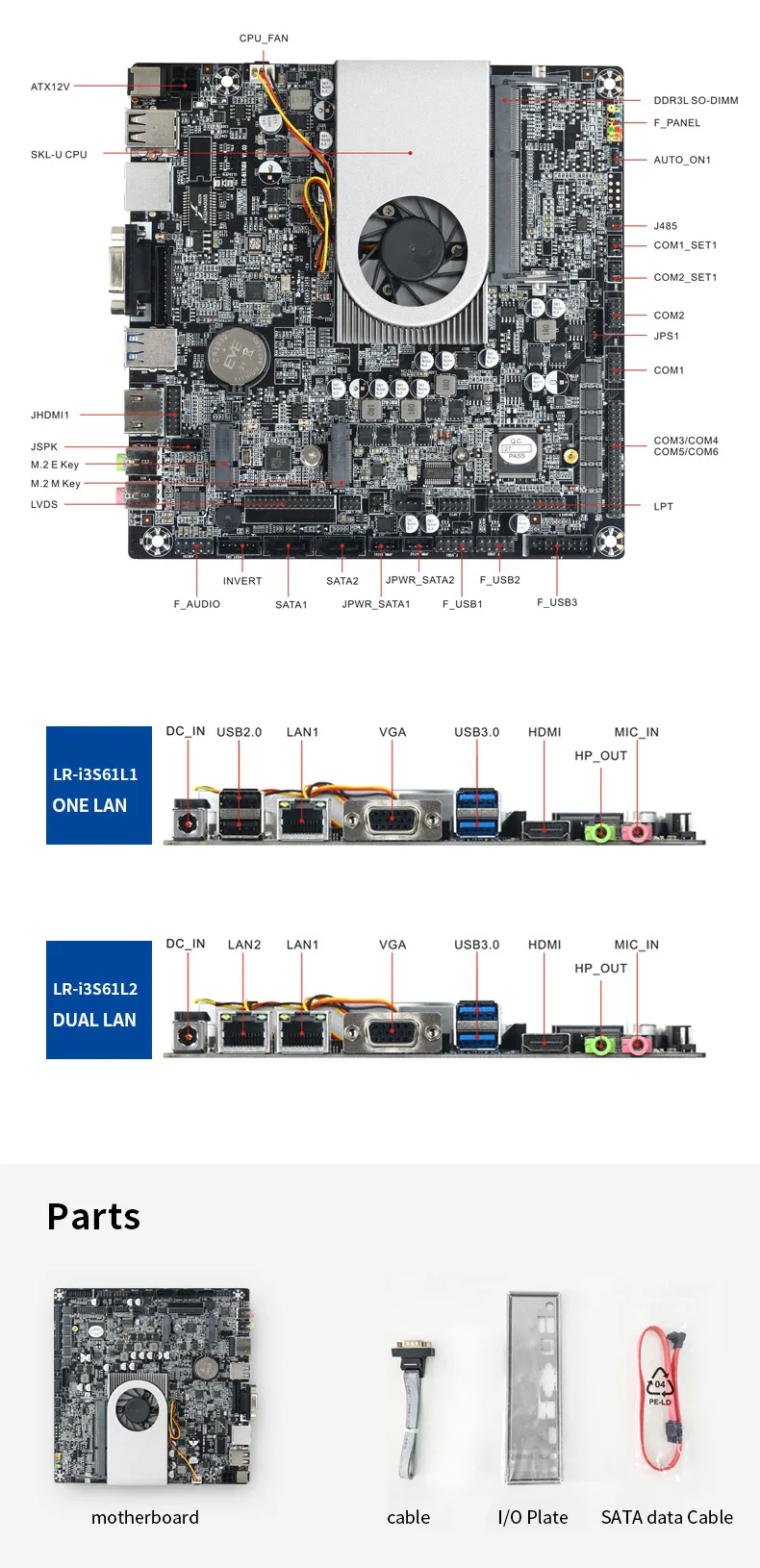 Realan процессор Intel Core i3-6100U Intel HD graphics 520 Mini Itx материнская плата с одним слотом для ключей LAN и M.2 M