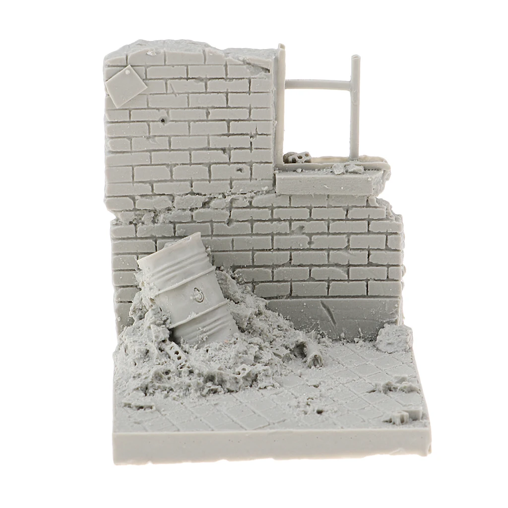 MagiDeal 1/35 Unpainted Resin Military Battlefield Ruins Wall Model for Sand Table Armor Diorama Scene Building Accessory