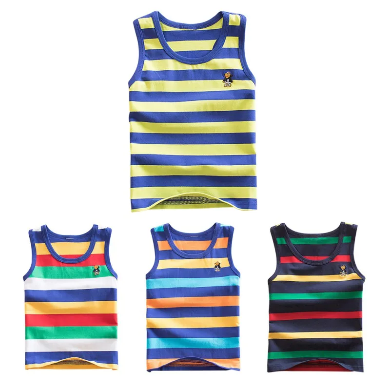 

4 Striped Girls Boys Vest Sleeveless Tanks Tops For Girl Combed Cotton Kids Vest Camisoles Shirt Underwear Newest