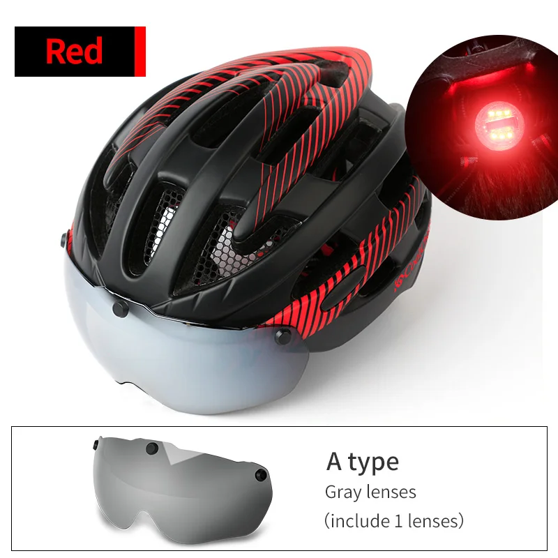 CoolChange велосипедный шлем с светильник ветрозащитные очки велосипедный шлем MTB сетка от насекомых цельный литой мужской женский велосипедный шлем - Цвет: Red 1 lens