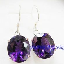 Серьги серьги с аметистом в виде капли натуральный настоящий Аметист Стерлинговое Серебро 925 пробы простой стиль серьги 4.5ct* 2 шт драгоценные камни#14090519