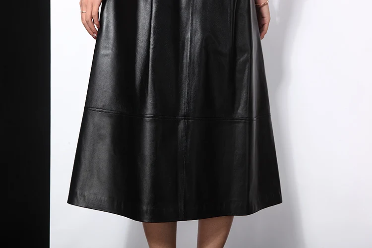 RYS5332 Женская зимняя Роскошная длинная юбка макси из натуральной кожи женская Расширенная Нижняя юбка с карманом на поясе с бантом Черная модная юбка