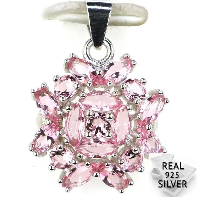 

Real 925 Solid Sterling Silver 2.1g Deluxe Top Pink Sapphire CZ Woman's Present Pendant 22x16mm