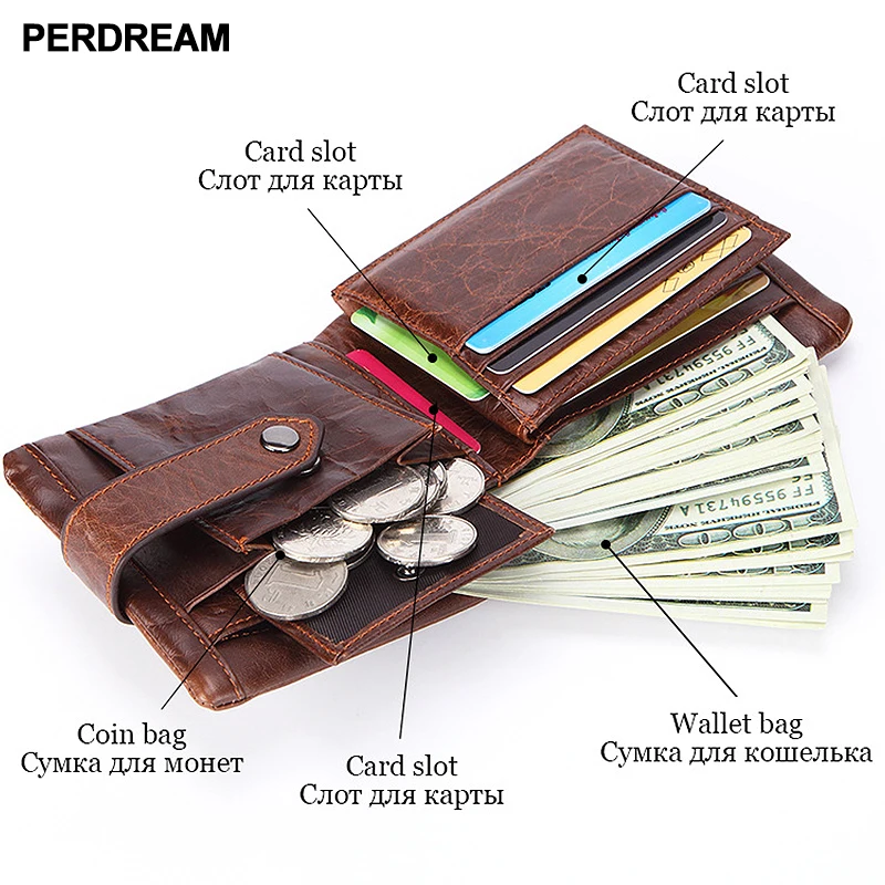 

Leather wallet short oil wax leather men's two fold multi-card top layer leather wallet