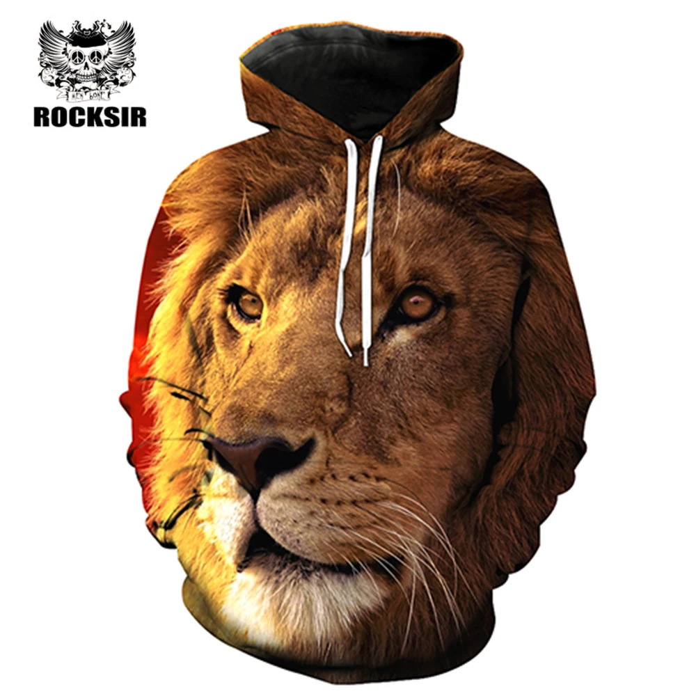 Rocksir Лев 3D толстовки Осенние Пуловеры Длинные рукава для мужчин модные