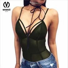 MUMUZI 2017 Summer Mesh Lace Bodysuit Women Sleeveless Sexy Black Bodycon Overalls One Piece Tops Rompers Womens Jumpsuit