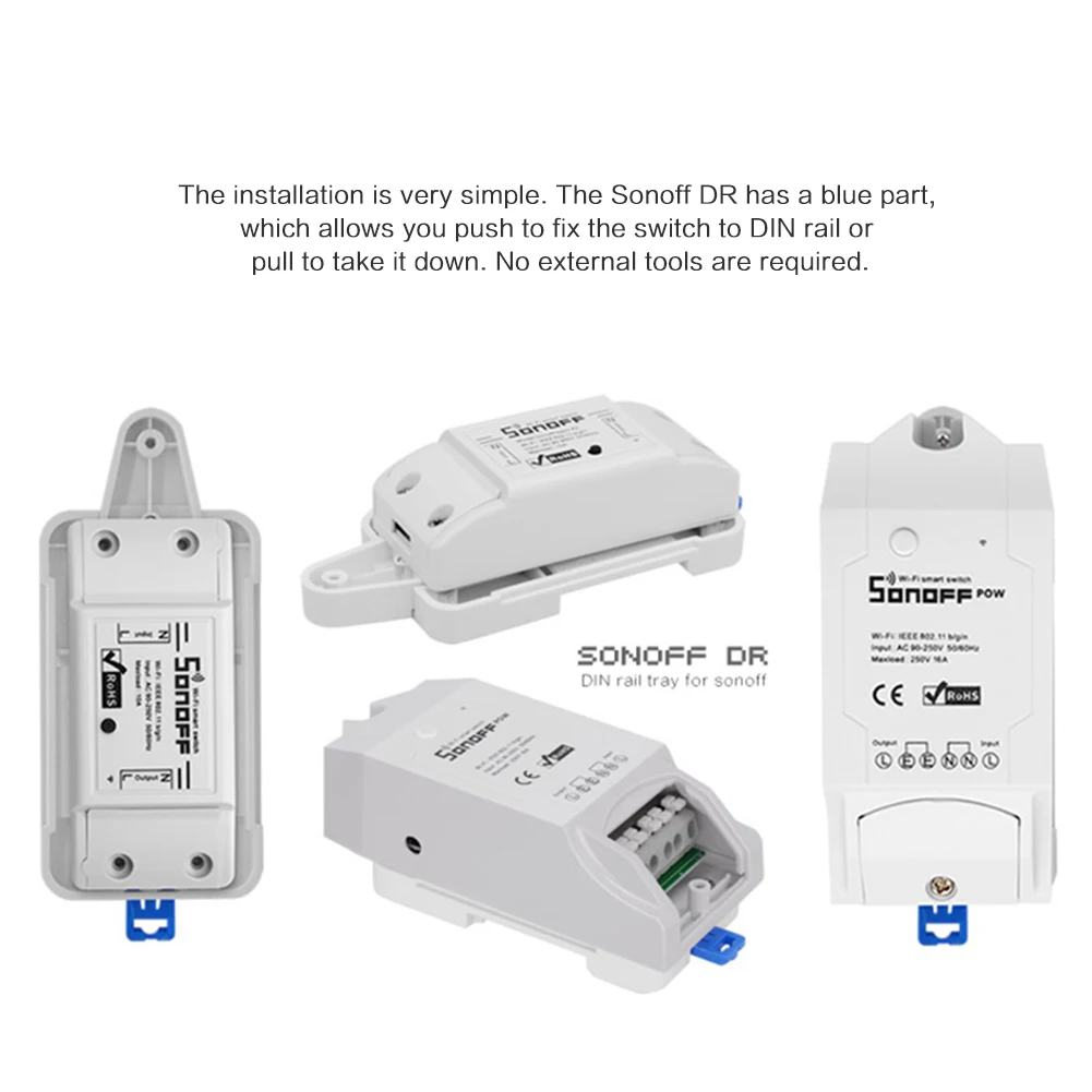 SONOFF dr Din Rail лоток Регулируемый установленный рейку чехол держатель для Wi-Fi пульт дистанционного управления Переключатель Sonoff Basic/RF/Pow/TH10/16/Dual