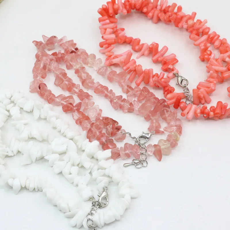

Charms necklace orange white natural stone coral stone pink watermalon irregular chips beads for women chain jewelry 18" B3471