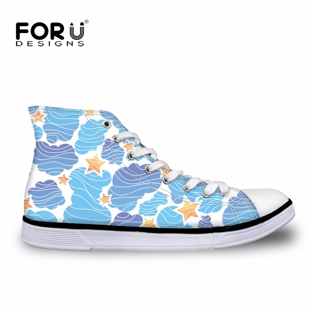 

FORUDESIGNS 2018 Blue Sea Flats Female Casual High Top Vulcanize Shoes 3D Cute Animal Pattern Women Lace-up Casual Canvas Shoes
