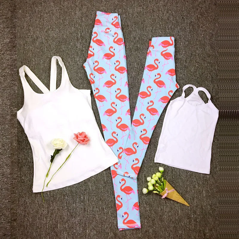 

2018 Printed Parent-Child Yoga Set Vest+Pants High Elastic Girls Breathable Sport leggings Mommy&baby Cute Gym Workout Set New