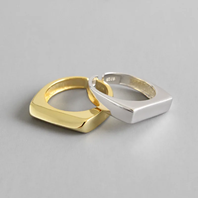 

HFYK 925 Sterling Silver Ring 2019 Simple Geometric Gold Rings For Women Glossy Opening Ring anillos plata 925 para mujer bague