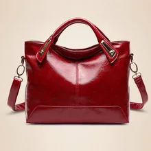 Fashion casual tote female bolsas bag women messenger bags office lady leather handbag oil leather wine red