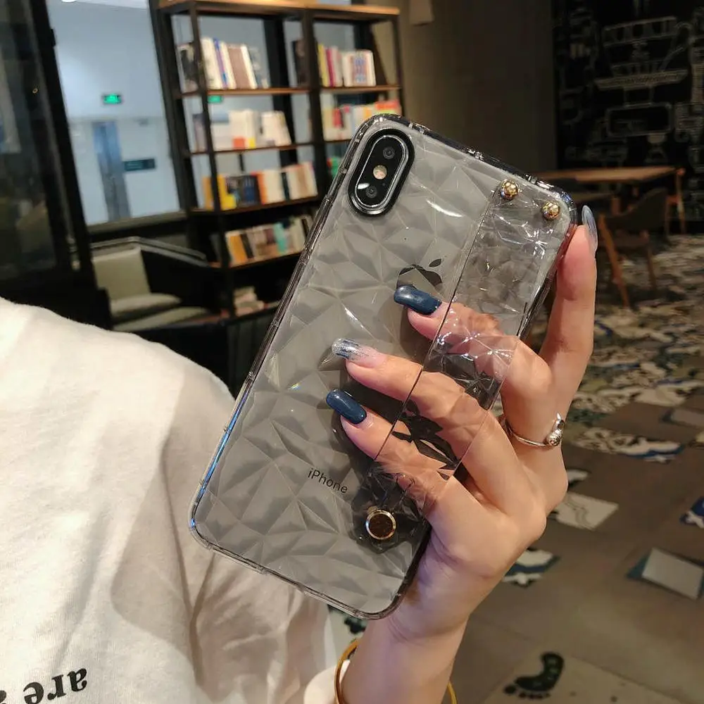 

Wristband Diamond Pattern Phone Case For iPhone XSMAX XR XS X 8 7 6 6S Plus Soft TPU Stand Hold Back Cover For iPhone 7 Plus