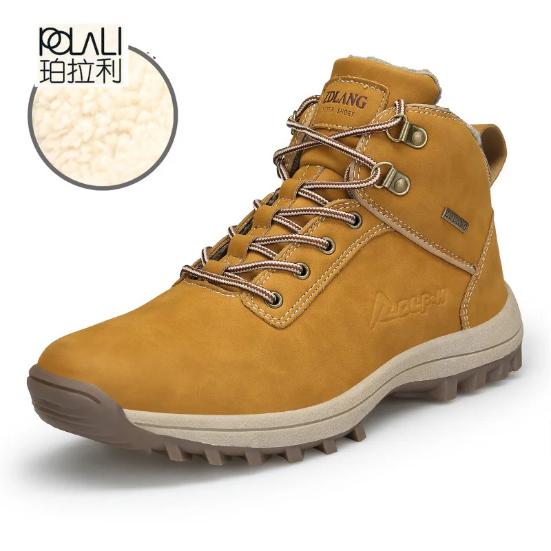 

POLALI Brand Men Boots Big Size 39-47 Men Winter Boots Lace-Up Casual Ankle Snow Boots Mens Fashion Sneakers Work Shoes Man